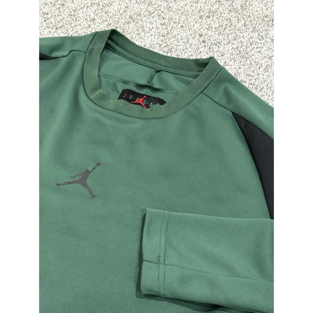 Jordan Mens Long Sleeve Athletic Shirt Green Black Mesh Jumpman Logo Size Large